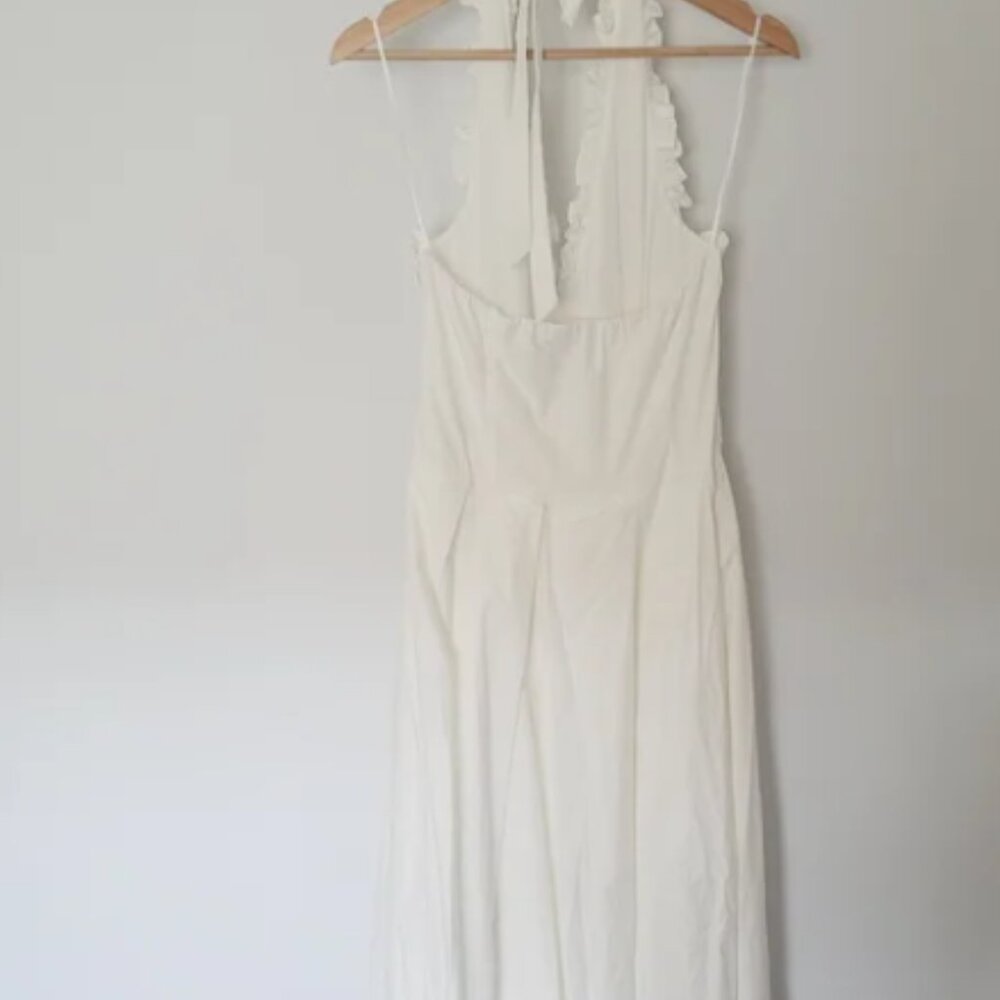 Reformation Beaux White Halter Backless Organic Cotton Summer Dress Size 8 - Picture 7 of 9